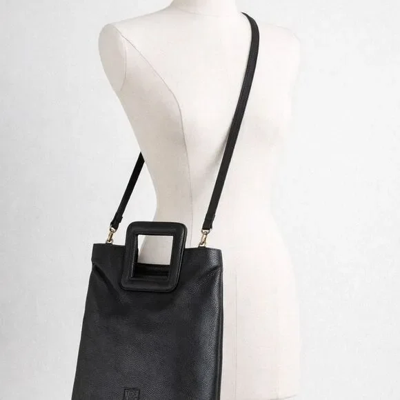 TMRW Studio Antonio Black Leather Tote Bag Square Handle Minimalist - Picture 4 of 8